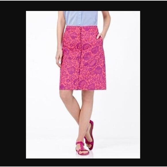 Boden Size 4 R Sarah Pink Floral Print Button Front Down A Line Linen Skirt NEW - Picture 2 of 7